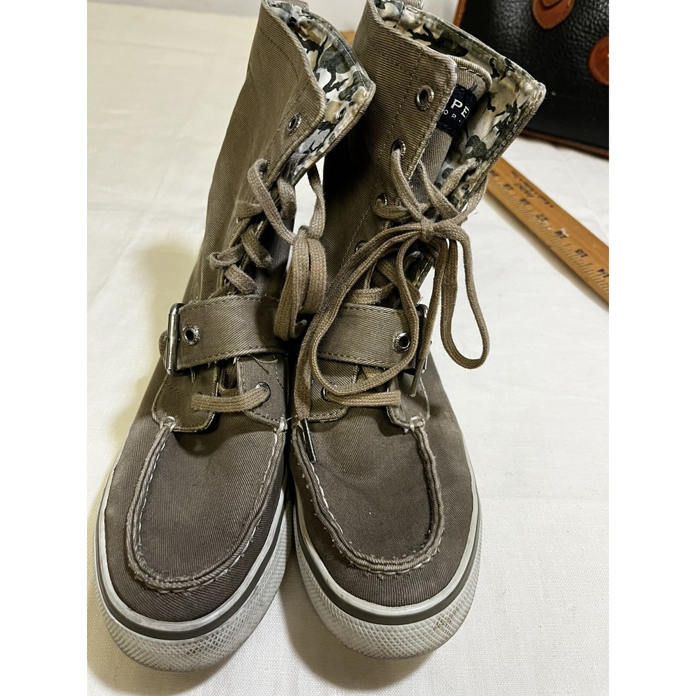 Sperry Top Siders Women's Canvas High Top Boat Shoe Size 6m Tan/camouflage